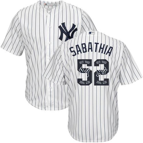 Yankees #52 C.C. Sabathia White Strip Team Logo Fashion Stitched MLB Jersey